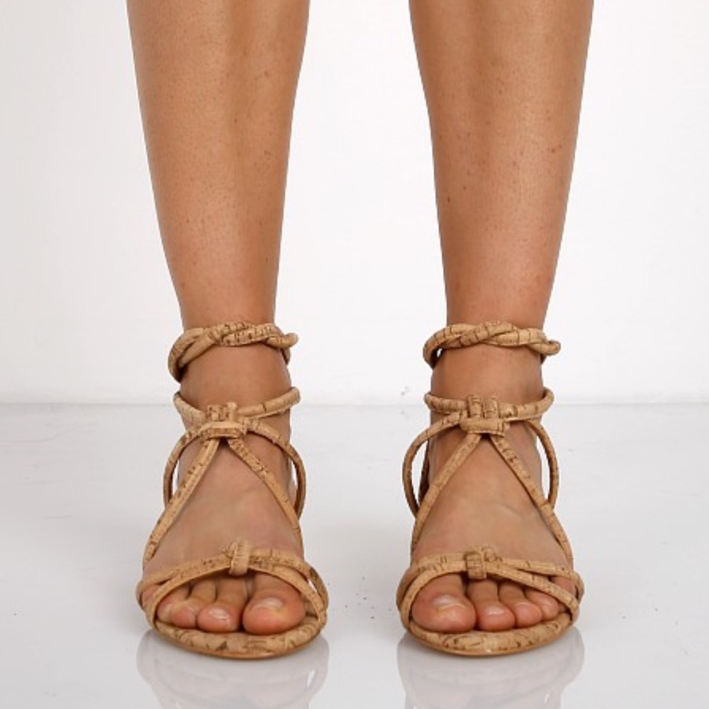 Leather Knotted Cork Wedge LaceUp Gladiator Sandal - Picture 3 of 4